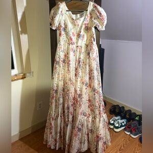 JessaKae Violette Puff sleeve maxi dress with floral ivory pattern